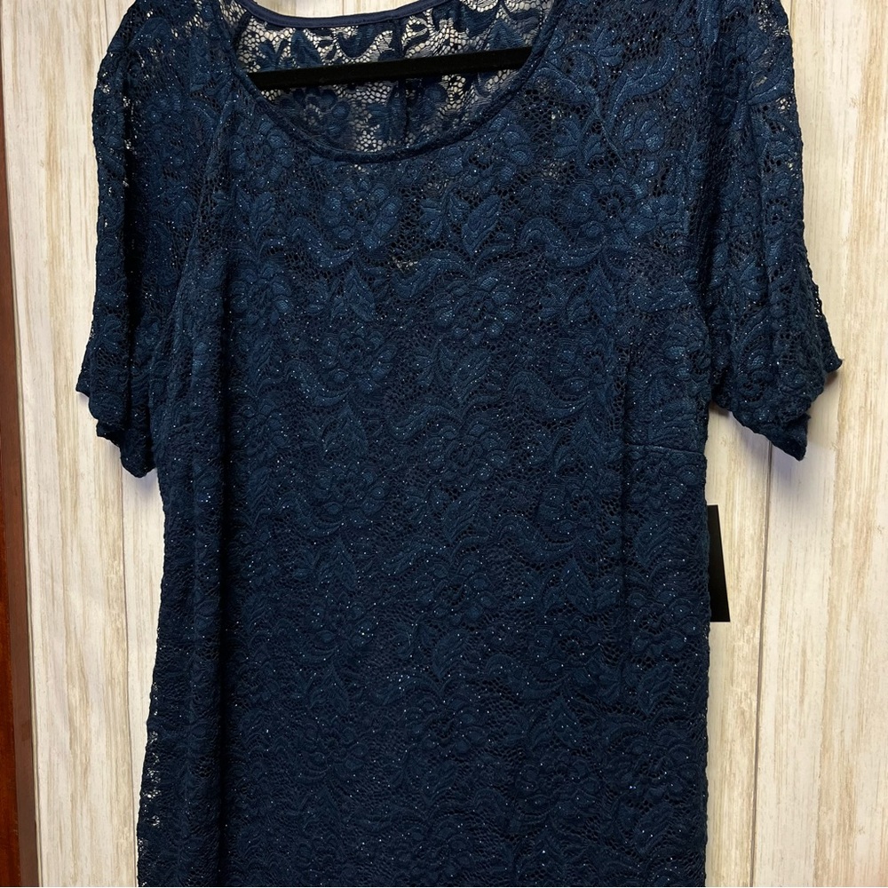 Candalite Women’s Navy Blue Shimmer Stretch Lace Dress Size 2X - Picture 2 of 12